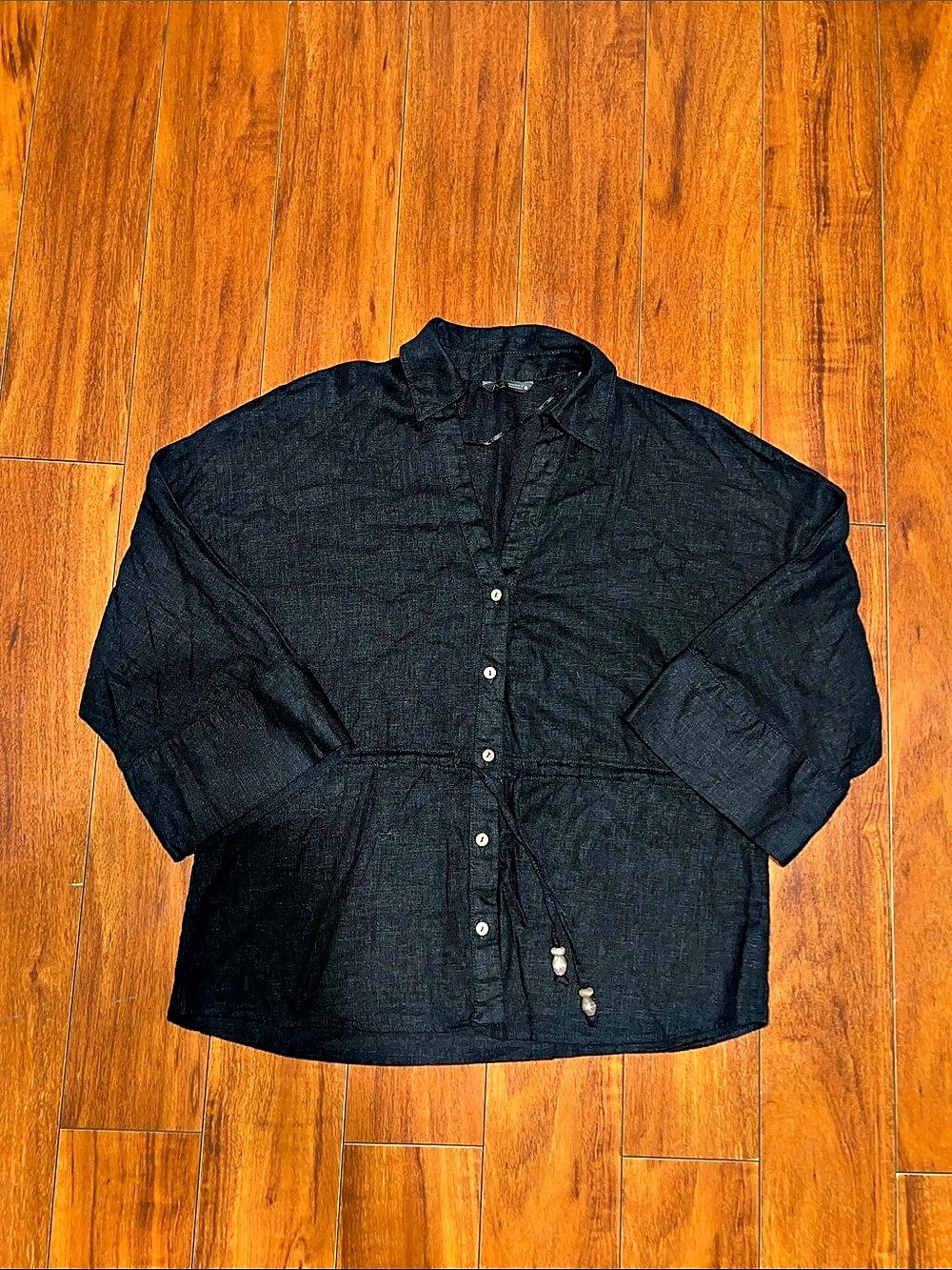 Zara Black Button Down Tie Waist Shirt